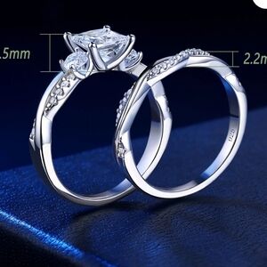 Wuziwen Wedding Ring Sets Infinity Band Princess Sterling Silver Rings Size 6.5